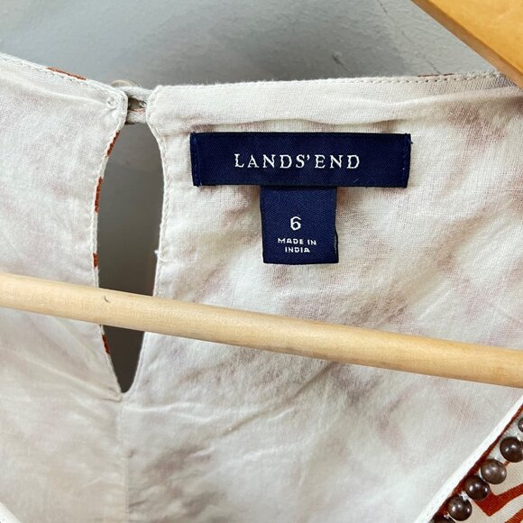 Lands End Womens Sleeveless Geometric Print Dress Size 6 With Beaded Neckline 10 - Picture 5 of 7